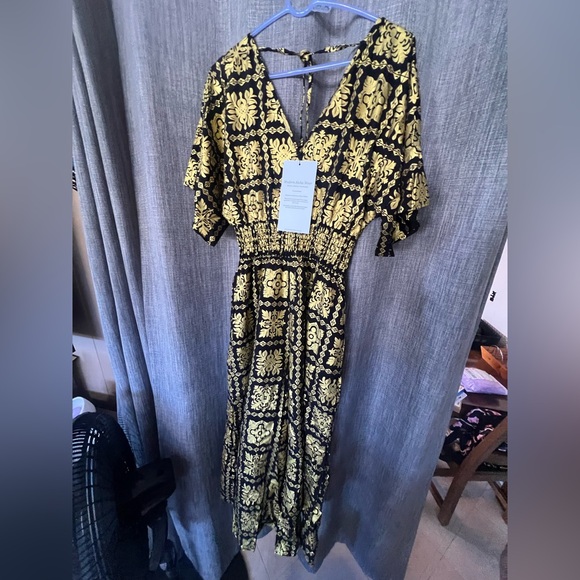 Lex Breezy Pants - Elegant Black and Gold Floral Dress